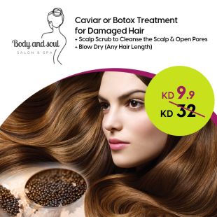 Caviar or Botox Treatment for Damaged Hair + Scalp Scrub + Blow Dry for Any Hair Length from Body and Soul Salon & Spa