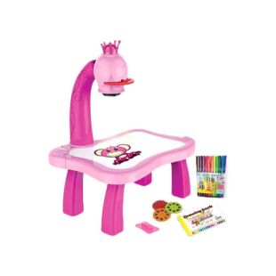 طاولة رسم للأطفال مع بروجكتور دوار قابل للتعديل و12 قلم تلوين و24 نمط للتتبع