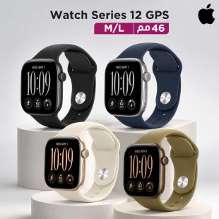 ساعة أبل الجيل 12 GPS مقاس 46 مم هيكل من الألومنيوم مع حزام رياضي– متوسط/كبير