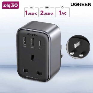 موسع منافذ 4 في 1 (مخرج كهرباء + منفذين USB-A + منفذ USB-C) للشحن السريع بقوة 30 واط من UGREEN (منتج جديد / من غير كرتون)