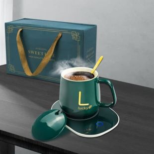 مج حراري من السيراميك سعة 370 مل مع سخان وملعقة