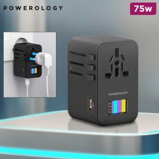 GaN 75W Universal Travel Charger with Power Display by Powerology