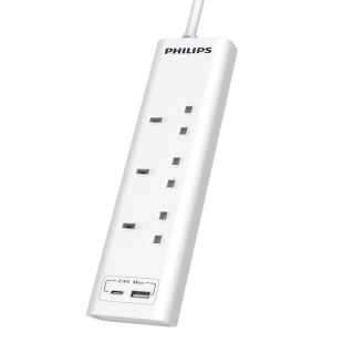 3 Sockets Power Extension with 1 USB and 1 Type-C Ports 3250W (2 or 3m) by Philips