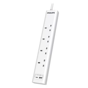 وصلة اشتراك كهربائي 4 مخارج مع منفذ USB ومنفذ Type-C طول 2 أو 3 متر قوة 3250 واط من Philips