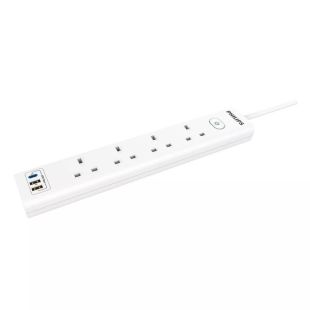 وصلة اشتراك كهربائي 4 مخارج مع 2 منفذ USB ومنفذ Type-C قوة 3250 واط طول 3 متر من Philips