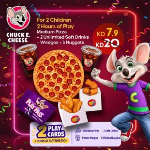 For 2 Kids | 2 Hours of Play + Delicious Meal at Chuck E.Cheese