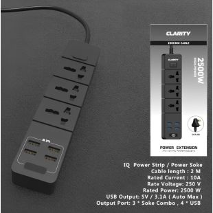 Clarity 2500W 3 Socket 4USB Power Socket