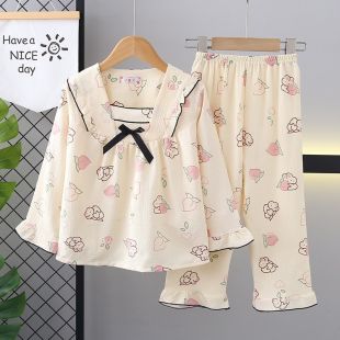 بيجامة خريفي كلاسيكية من القطن بأكمام طويلة للبنات