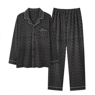 Classic Geo-Print Autumn Long Sleeve Cotton Pajama For Men