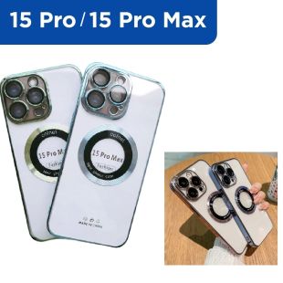 غطاء حماية مغناطيسي شفاف لهاتف أيفون 15 برو أو 15 برو ماكس ألوان متنوعة