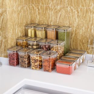 طقم علب تخزين بلاستيك شفاف محكم الغلق لتخزين الحبوب