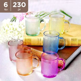 مج شاي زجاجي ملون 230 مل 6 قطع