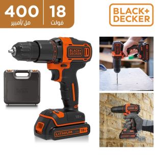 مثقاب لاسلكي ببطارية سعة 18 فولت 400 مل أمبير من Black + Decker (منتج جديد / من غير كرتون)