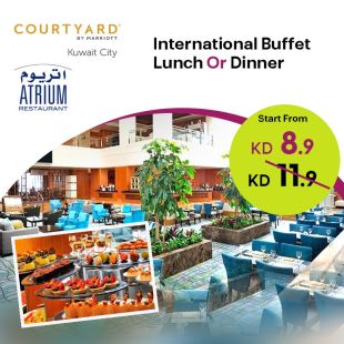 Enjoy an International Lunch or Dinner Buffet from Atrium Restaurant - Courtyard by Marriott Hotel 