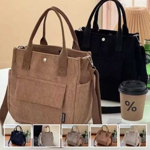 Corduroy Multi-Pocket Crossbody Tote Bag