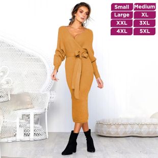 V-Neck Long Sleeve Short Dress For Women