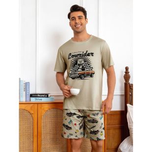 طقم بيجامة شورت بأكمام قصيرة وتصميم Culture Fest للرجال