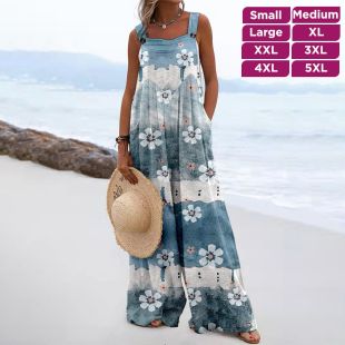 Blue Flowers Sleeveless Summer Jumpsuit For Women