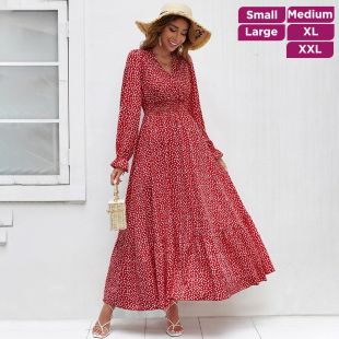 European Style Polka Dot Long Sleeve Maxi Dress For Women