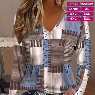 Colorful V-Neck Long Sleeve T-Shirt For Women