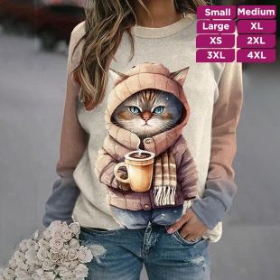 3D Cat Print Sweatshirt for Women