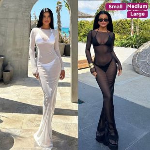 Long Sleeve Transparent Long Dress For Women