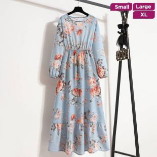 Refined Long Printed Chiffon Dress for Women