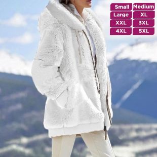 Loose Hooded Zipper Faux Fur Jacket For Women