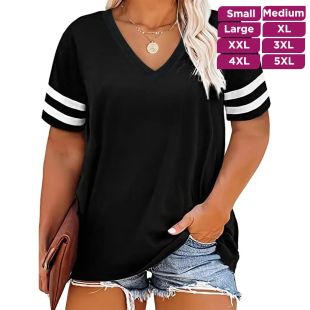 Plain V-Neck Short Sleeve T-Shirt For Women