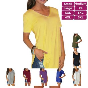 Casual Loose Short Sleeve V-Neck T-Shirt For Women
