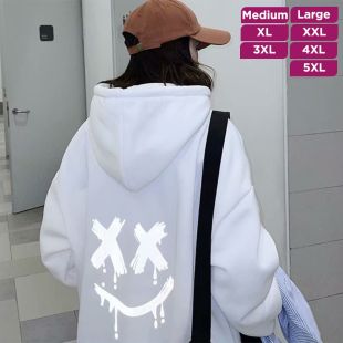 Smiley Face Fleece Lined Hooded Sweatshirt For Unisex