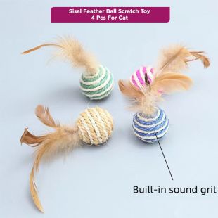 Sisal Feather Ball Scratch Toy 4 Pcs For Cat