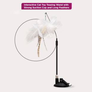 لعبة قطط بعصا مرنة قابلة للفصل مع قاعدة شفط قوية وريش طويل