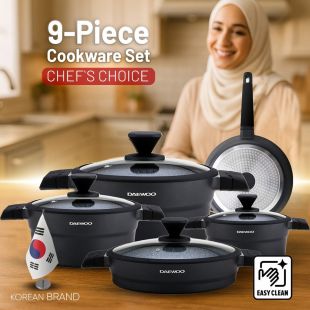 Daewoo X Series Black 9Pcs Granite Cooking Set with 2 Free Kitchen Utensils