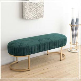 Velvet Entry Bench with Metal Base