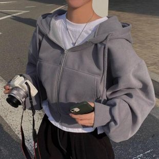 هودي قصير بسحاب وغطاء رأس للسيدات