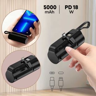 5000mAh Pocket Power Bank PD 18W (Type-C or Lightning) with Type-C Cable by Oiamre