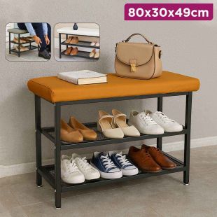 2 Tier Shoe Rack with Cushion Bench