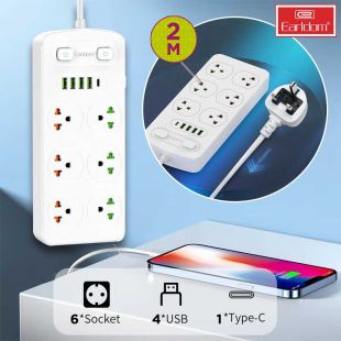 6 Sockets Power Extension with 5 USB Ports 2M by Earldom