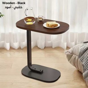 C Shaped Side Table with Metal Base and Frame - Wooden - Black