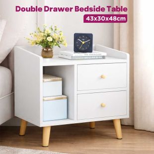 Double Drawer Bedside Table 43 x 30 x 48cm