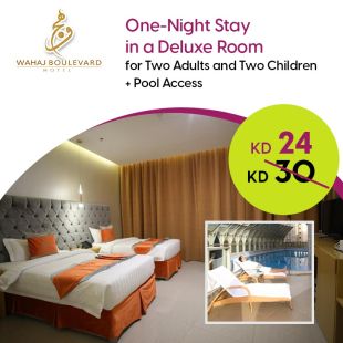 Enjoy a Night Stay in a Deluxe Room for 2 Persons + 2 Kids from Wahaj Boulevard Hotel