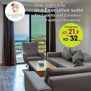 One-Night Stay in an Executive Suite for 2 Adults & 2 Children with or without Breakfast at Plaza Athenee Kuwait