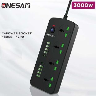Onesam Universal 3000W Power Extension with 4 AC Ports, 8 USB Ports and 2 PD Ports