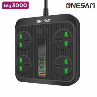 وصلة وصلة اشتراك كهربائي عالمية بقوة 3000 واط مع 4 منافذ و3 منافذ USB ومنفذ PD من Onesam