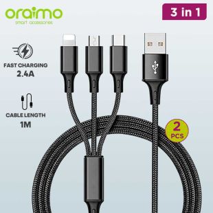3 in 1 Fast Charging Cable 2.4A 1m by Oraimo (2 Pcs)
