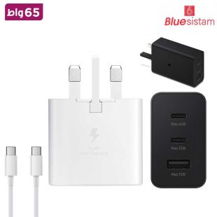 محول شحن PD بقوة 65 واط مع منفذ USB-A ومنفذ USB-C مزدوج + كيبل Type-C إلى Type-C من BLUESISTAM