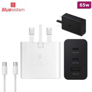 BLUESISTAM 65W PD Adapter with USB-A and Dual USB-C Port + Type-C to Type-C Cable