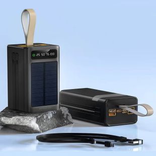 30000mAh Solar Power Bank with 4 USB Ports and Built-in USB-C, Lightning, Micro USB and Type-C, Lightning Cables by OIARME