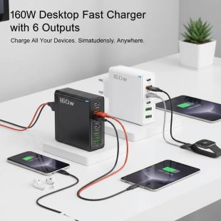 شاحن مكتبي شحن سريع 6 مخارج 160 واط